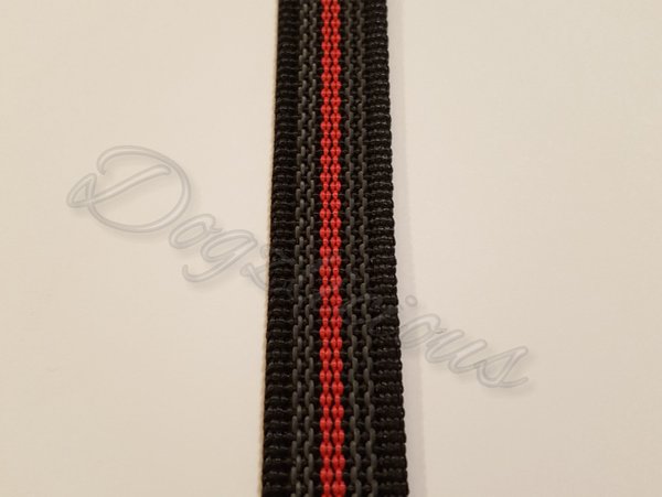 Gurtband Schwarz m. Rot / Grau gummiert 20mm